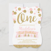 Blush roze en goud 1e verjaardag uitnodiging (Voorkant)