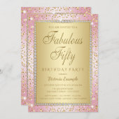 Blush roze en goud 50ste verjaardag uitnodiging (Voorkant / Achterkant)