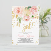 Blush Roze en Goud Baby shower Invitation Kaart (Staand voorkant)