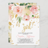 Blush Roze en Goud Baby shower Invitation Kaart (Voorkant / Achterkant)