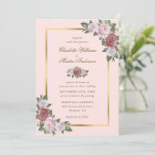 Blush Roze en Goud Bloemen Bruiloft Uitnodigingen (Staand voorkant)