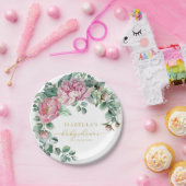 Blush Roze en Goud Bloemen Greenery Baby shower Pa Papieren Bordje (Feest)