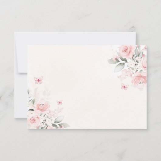 Blush Roze en Goud Bloemen Quinceanera Bedankkaart (Achterkant)