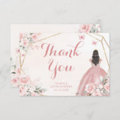 Blush Roze en Goud Bloemen Quinceanera Bedankkaart (Voorkant / Achterkant)