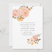 Blush Roze en Goud Bloemen Repetitie Diner Kaart (Voorkant)