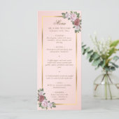 Blush Roze en Goud Bloemen Trouwmenu Menu (Staand voorkant)
