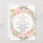 Blush roze en goud bloemenmeisje doop kaart (Voorkant)