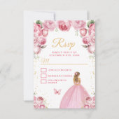 Blush roze en goud blond haar prinses RSVP kaartje (Voorkant)