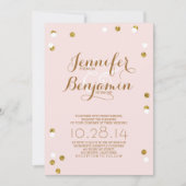 Blush roze en goud confetti moderne bruiloft uitno kaart (Voorkant)
