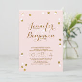 Blush roze en goud confetti moderne bruiloft uitno kaart (Staand voorkant)