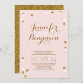 Blush roze en goud confetti moderne bruiloft uitno kaart (Voorkant / Achterkant)