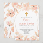 Blush roze en goud elegante bloemendoop kaart (Voorkant / Achterkant)