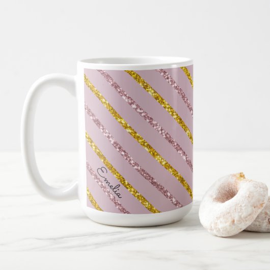 Blush Roze en Goud Gepersonaliseerde Mok (Met donut)