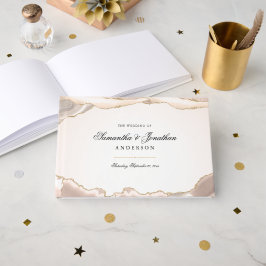Blush Roze en Goud Glitter Agate Script Bruiloft Gastenboek