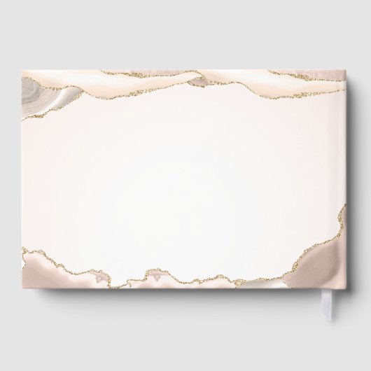 Blush Roze en Goud Glitter Agate Script Bruiloft Gastenboek (Achterkant)
