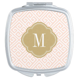 Blush Roze en Goud Griekse Sleutel Monogram Reisspiegeltje