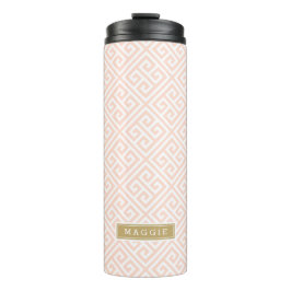 Blush Roze en Goud Griekse Sleutel Monogram Thermosbeker