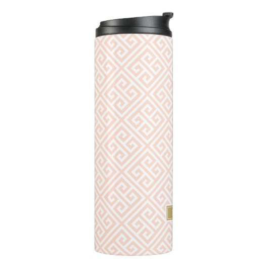 Blush Roze en Goud Griekse Sleutel Monogram Thermosbeker (Gedraaid links)