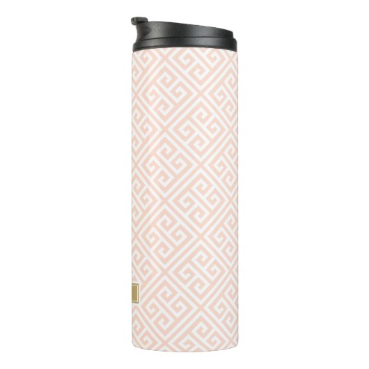 Blush Roze en Goud Griekse Sleutel Monogram Thermosbeker (Geroteerd rechts)