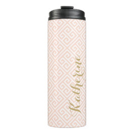 Blush Roze en Goud Griekse Sleutel Monogram Thermosbeker