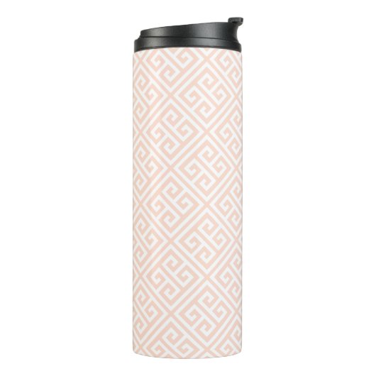 Blush Roze en Goud Griekse Sleutel Monogram Thermosbeker (Gedraaid links)