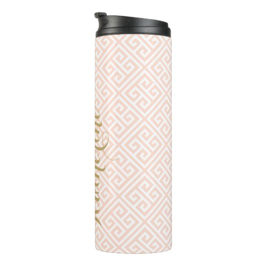Blush Roze en Goud Griekse Sleutel Monogram Thermosbeker (Geroteerd rechts)