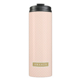Blush Roze en Goud Kleine Stippen Monogram Thermosbeker