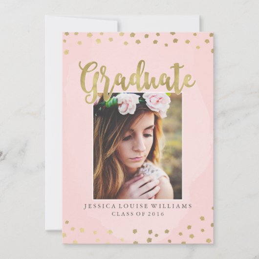 Blush Roze en Goud Luxe Graduatie Uitnodigingen (Voorkant)