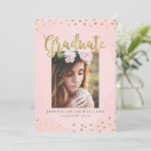 Blush Roze en Goud Luxe Graduatie Uitnodigingen (Staand voorkant)