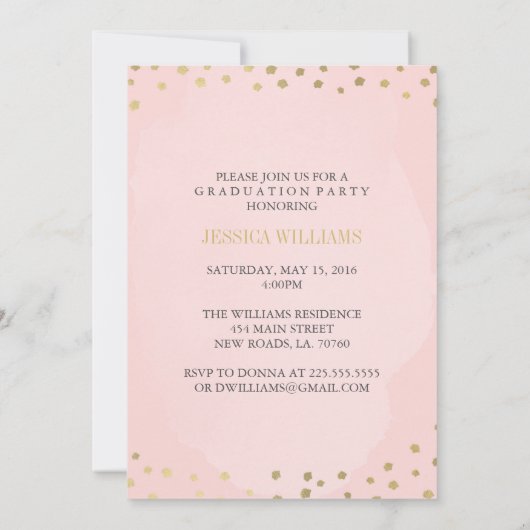 Blush Roze en Goud Luxe Graduatie Uitnodigingen (Achterkant)