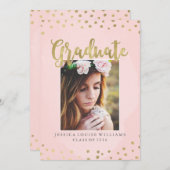 Blush Roze en Goud Luxe Graduatie Uitnodigingen (Voorkant / Achterkant)