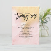 Blush roze en goud marmer | 21e verjaardagsfeestje kaart (Staand voorkant)