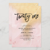 Blush roze en goud marmer | 21e verjaardagsfeestje kaart (Voorkant / Achterkant)