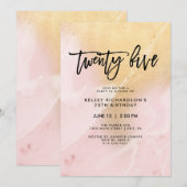 Blush roze en goud marmer | 25ste verjaardag kaart (Voorkant / Achterkant)