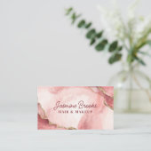 Blush Roze en Goud Marmer Chic Waterverf Visitekaartje (Staand voorkant)