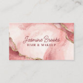 Blush Roze en Goud Marmer Chic Waterverf Visitekaartje (Voorkant)