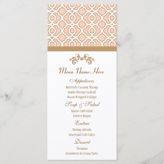 Blush Roze en Goud Marokkaans Menu (Voorkant)