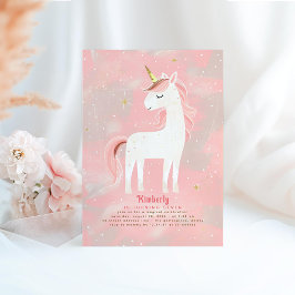 Blush Roze en Goud Minimalistische Eenhoorn Verjaa Kaart