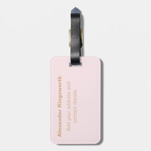 Blush roze en goud modern gepersonaliseerd monogra bagagelabel (Achterkant verticaal)