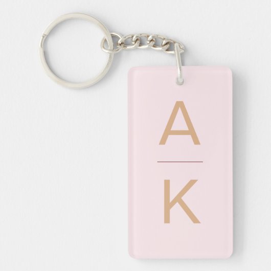 Blush roze en goud modern gepersonaliseerd monogra sleutelhanger (Voorkant)