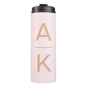 Blush roze en goud modern gepersonaliseerd monogra thermosbeker