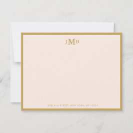 Blush roze en goud Monogrammed Formal Flat Bedankkaart