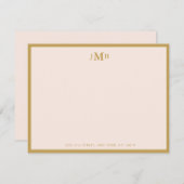 Blush roze en goud Monogrammed Formal Flat Bedankkaart (Voorkant / Achterkant)