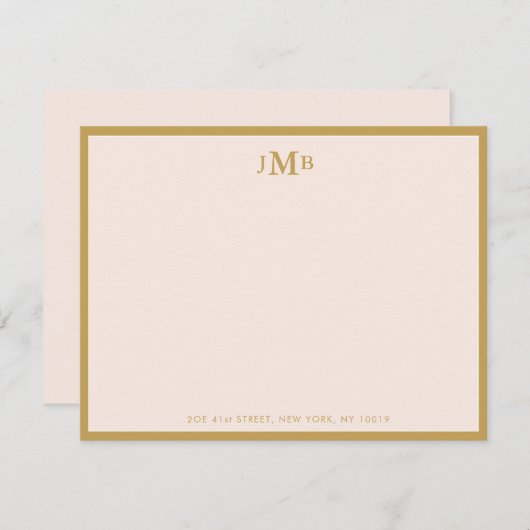 Blush roze en goud Monogrammed Formal Flat Bedankkaart (Voorkant / Achterkant)