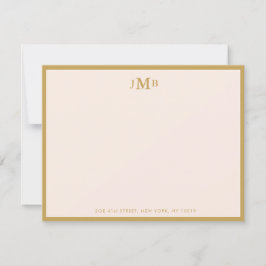 Blush roze en goud Monogrammed Formal Flat Bedankkaart