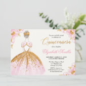 Blush roze en goud prinses quinceanera kaart (Staand voorkant)