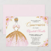 Blush roze en goud prinses quinceanera kaart (Voorkant / Achterkant)