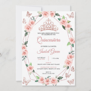 Blush roze en goud Quinceañera Kaart