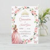 Blush roze en goud Quinceañera Kaart (Staand voorkant)
