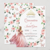 Blush roze en goud Quinceañera Kaart (Voorkant / Achterkant)